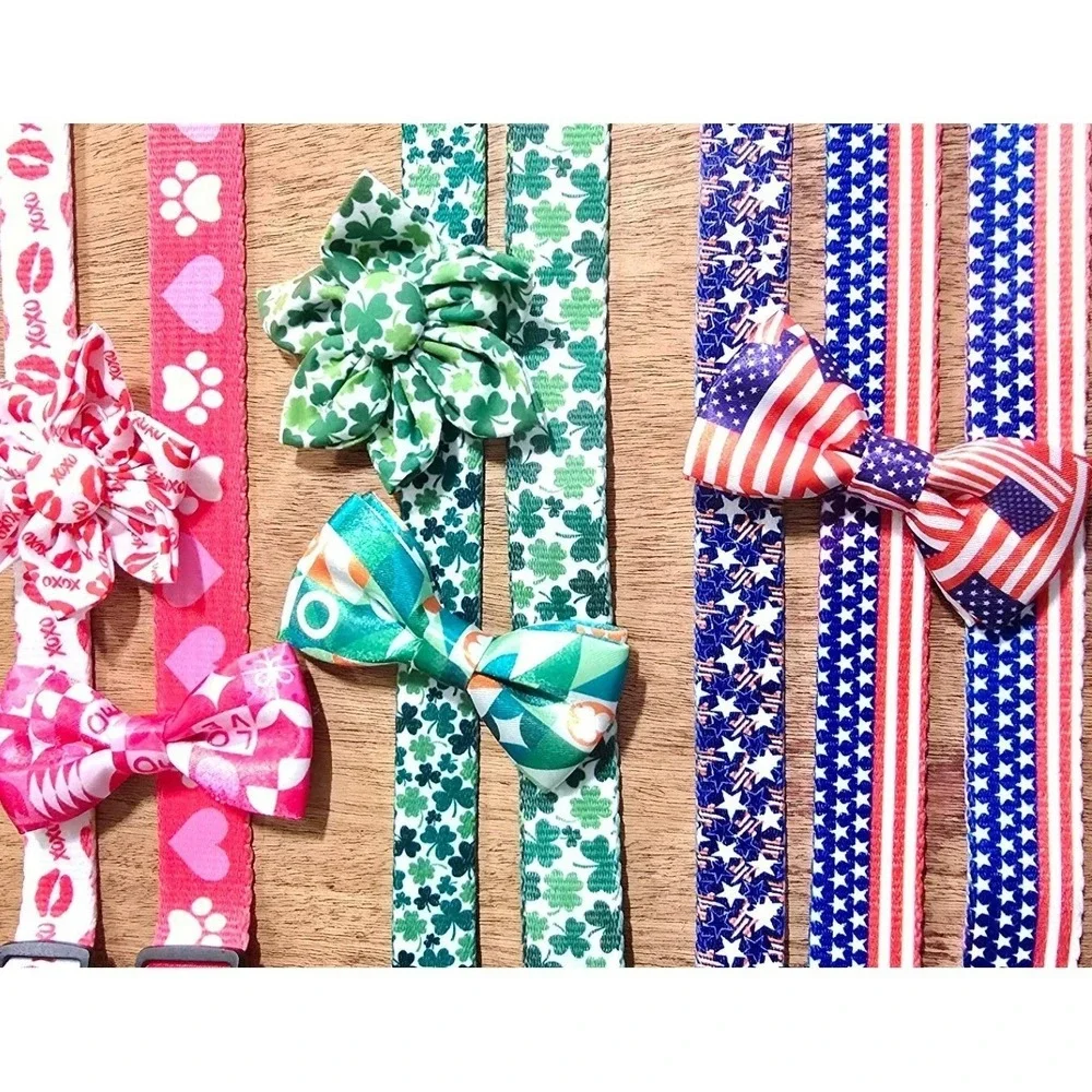 Independence 4th of‎ July America flag summer pet collar bow flower create a set